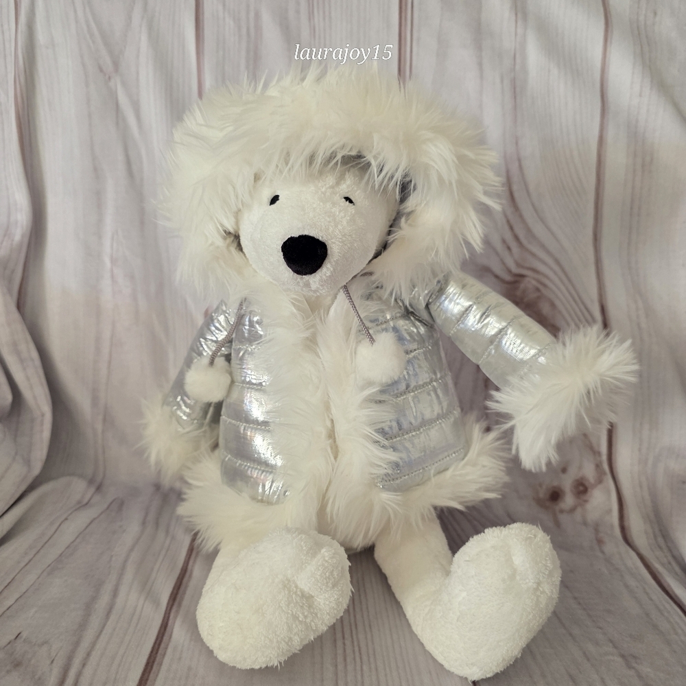 Bath & Body Works Igloo Polar Bear Plush Toy Silver Puffer Jacket 14 Inch